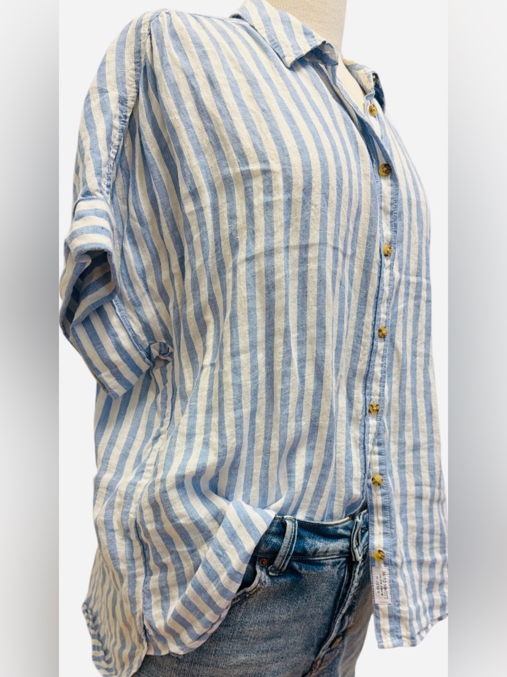 J. Crew BAIRD McNUTT-Short-Sleeve Irish Linen shirt, light, blue, and white - Picture 6 of 8